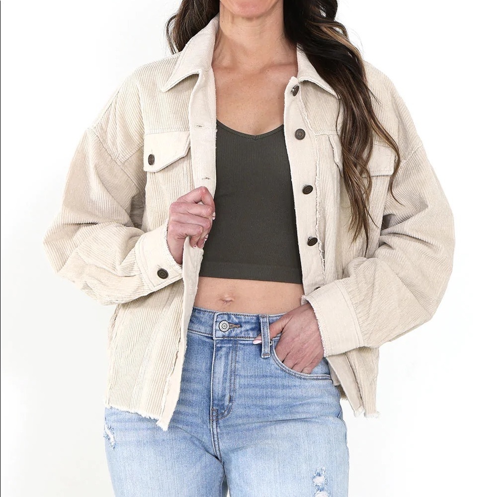 La Miel Corduroy Shacket - Cream Ivory size Large NEW